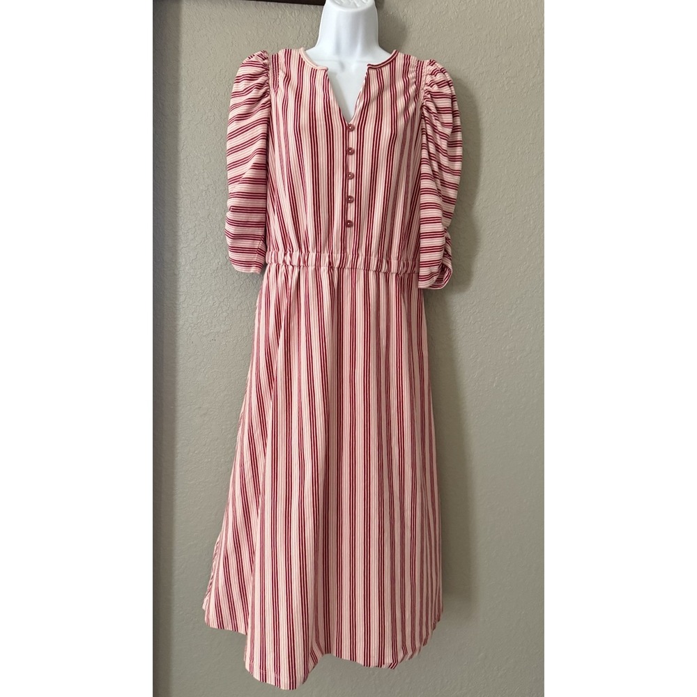 Matilda Jane Heart to Heart McIntosh Red Striped Knit Dress Sz Small Below Knee